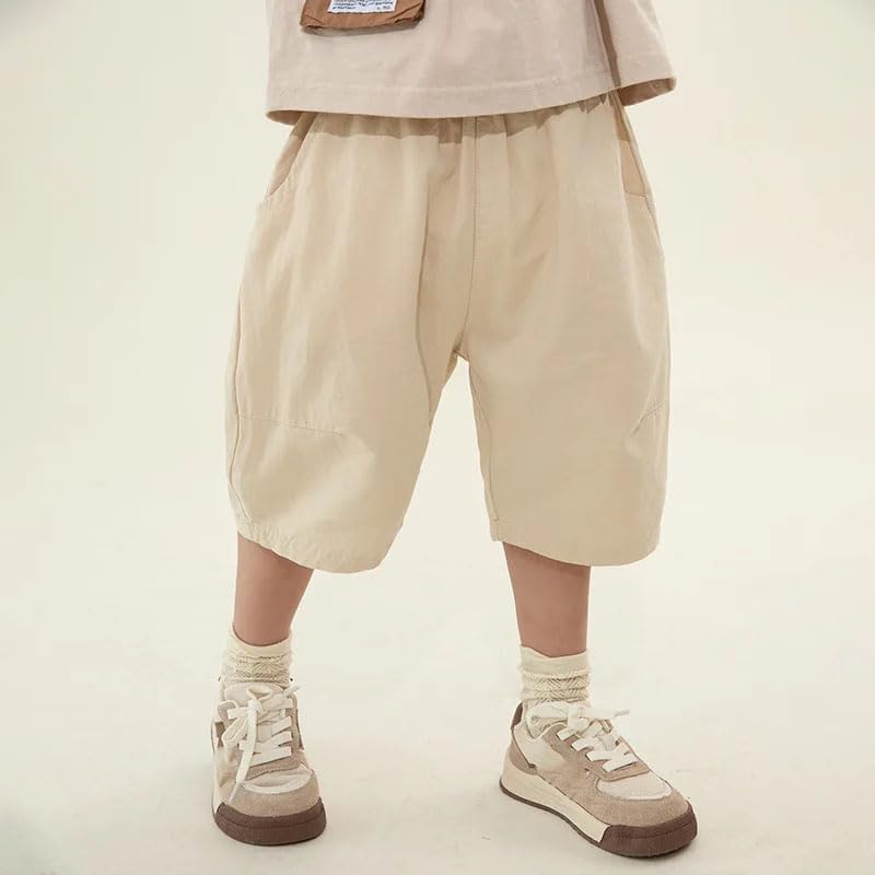 Dninmim Kids Cotton Loose Pant Children's Solid Thin Style Calf-Length Pant
