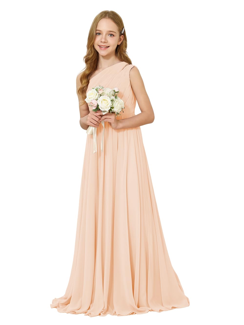 Girls One-Shoulder Chiffon Bridesmaid Maxi Dress