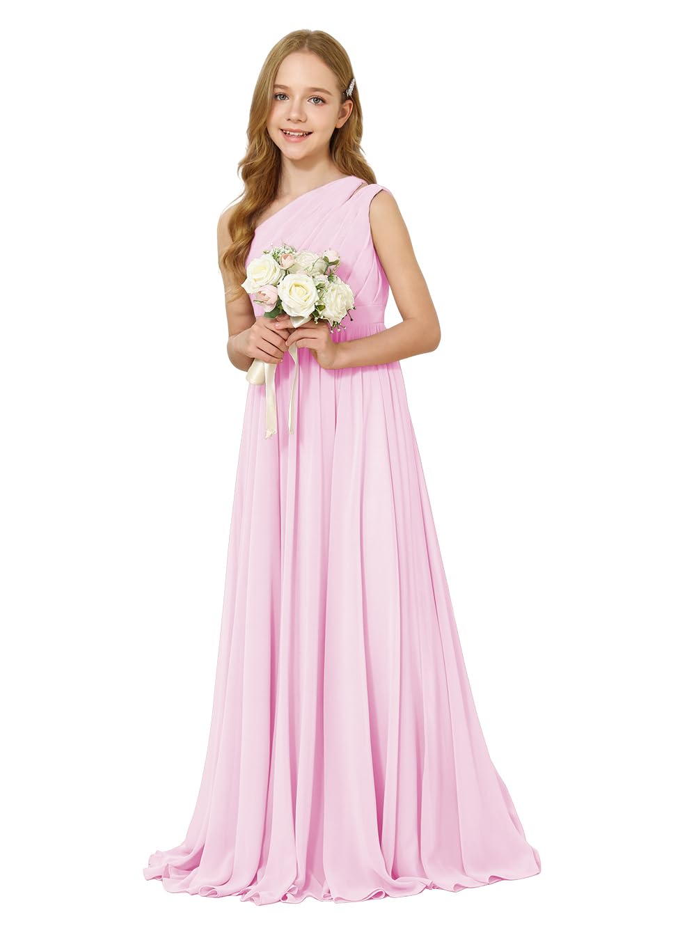 Girls One-Shoulder Chiffon Bridesmaid Maxi Dress