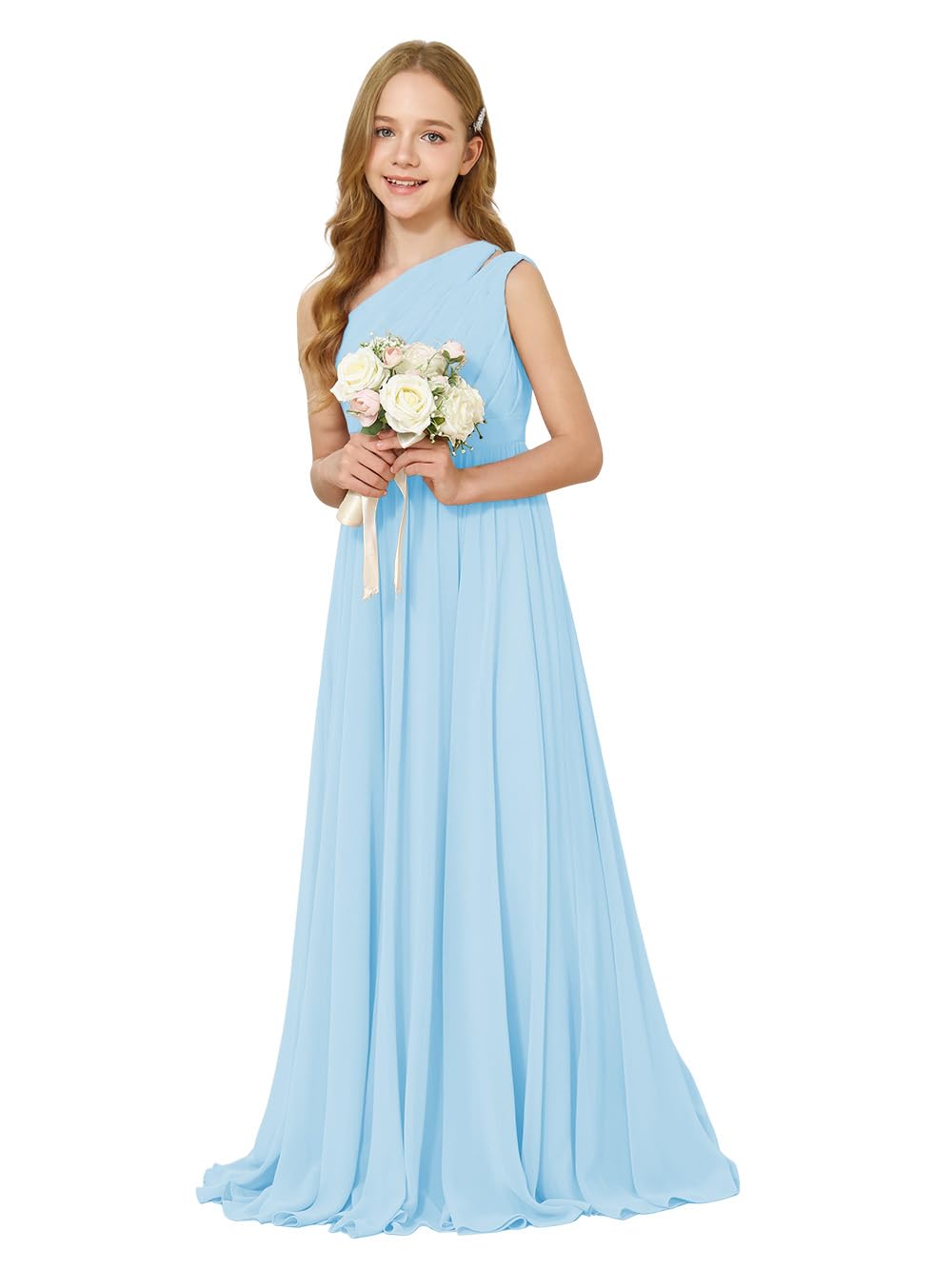 Girls One-Shoulder Chiffon Bridesmaid Maxi Dress