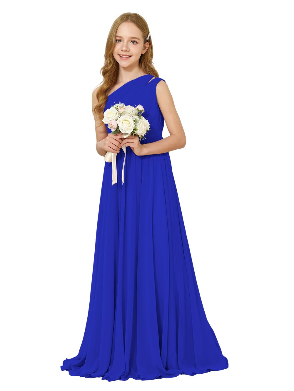 Girls One-Shoulder Chiffon Bridesmaid Maxi Dress