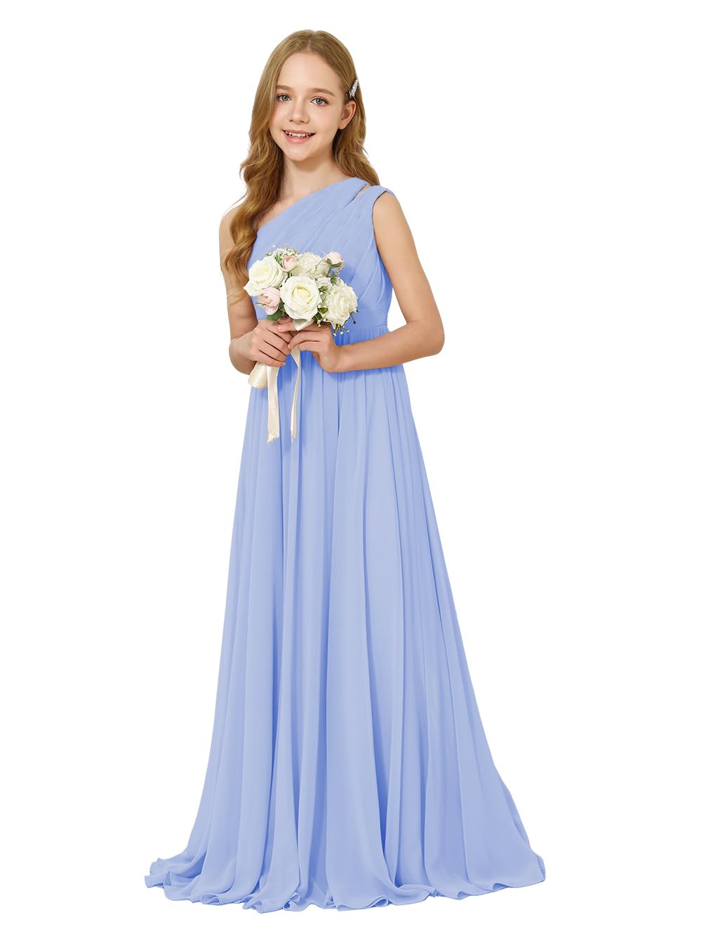 Girls One-Shoulder Chiffon Bridesmaid Maxi Dress