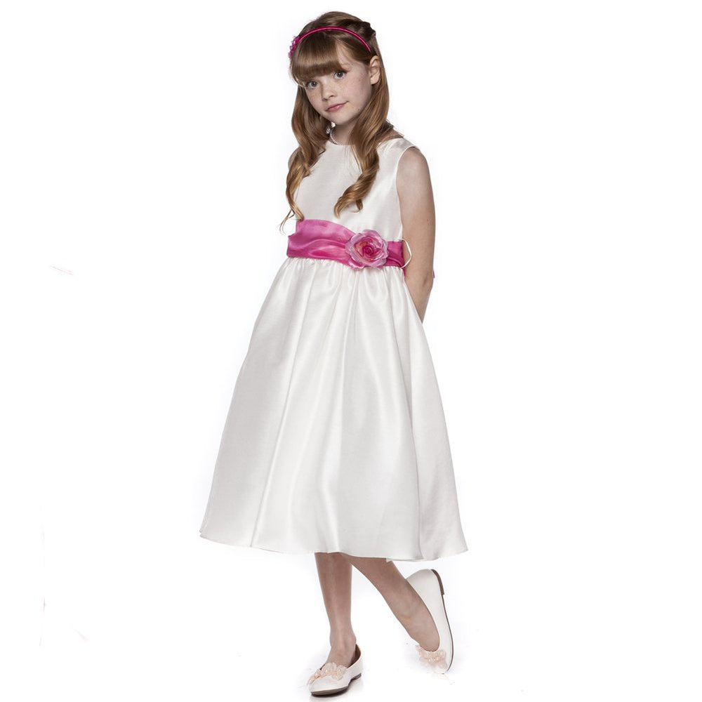 My Girl Dress INC Girl's Gorgeous Poly-Shantung Flower Girl Dress with Organza Sash-Fuchsia-4