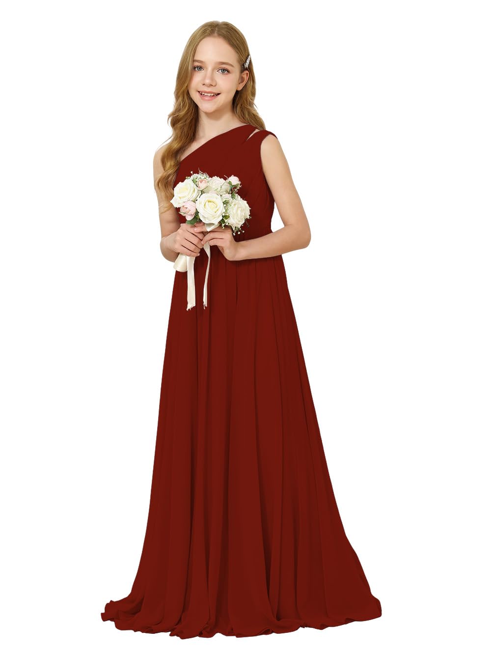 Girls One-Shoulder Chiffon Bridesmaid Maxi Dress