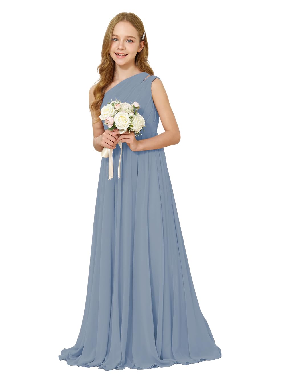 Girls One-Shoulder Chiffon Bridesmaid Maxi Dress