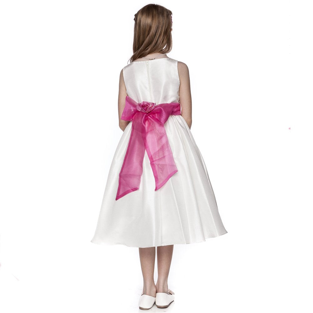 My Girl Dress INC Girl's Gorgeous Poly-Shantung Flower Girl Dress with Organza Sash-Fuchsia-4