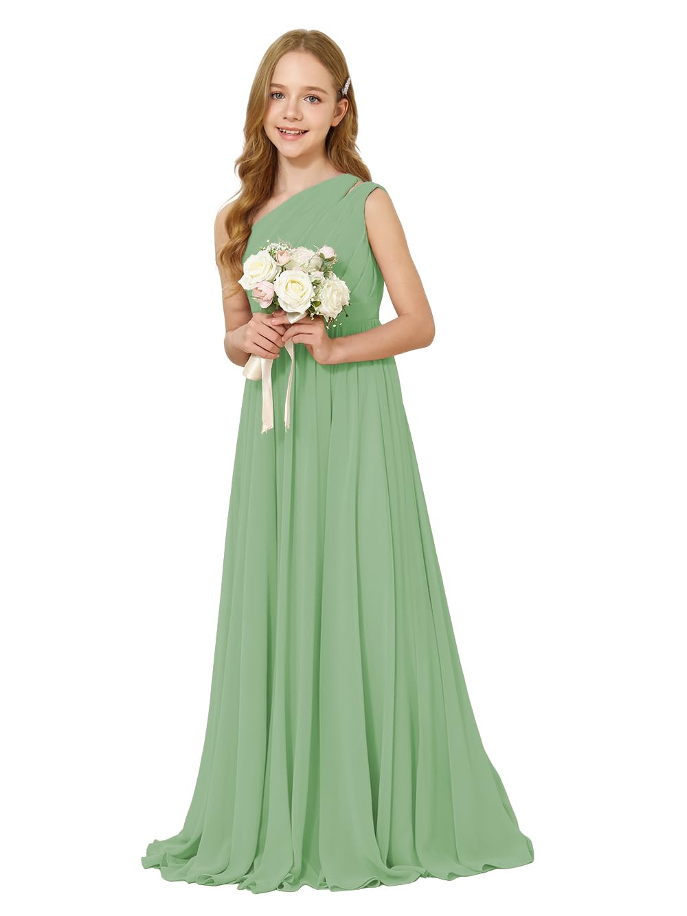 Girls One-Shoulder Chiffon Bridesmaid Maxi Dress