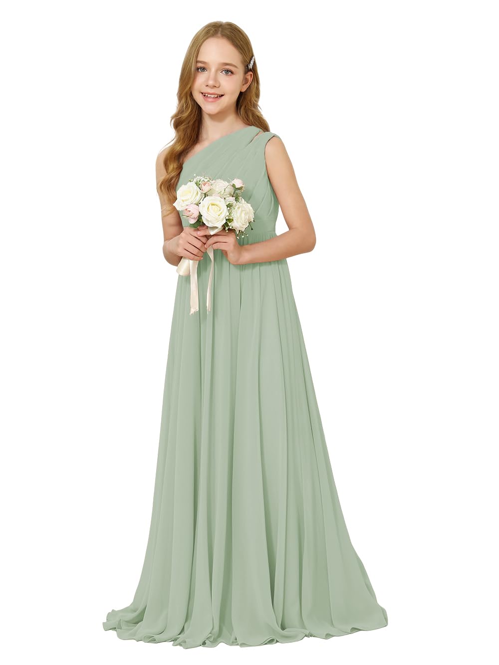 Girls One-Shoulder Chiffon Bridesmaid Maxi Dress