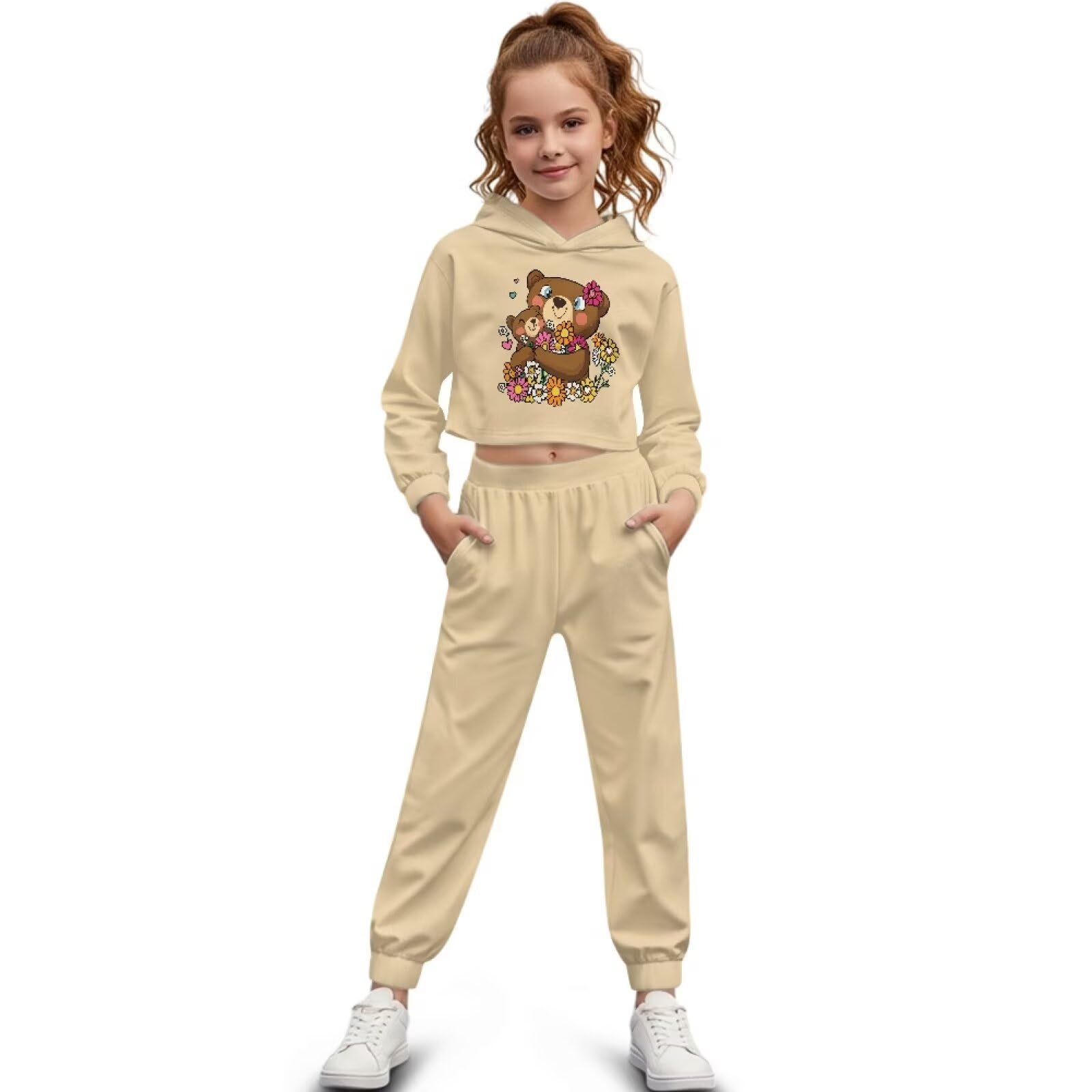 Girls Animal Hoodie & Tapered Pants Set