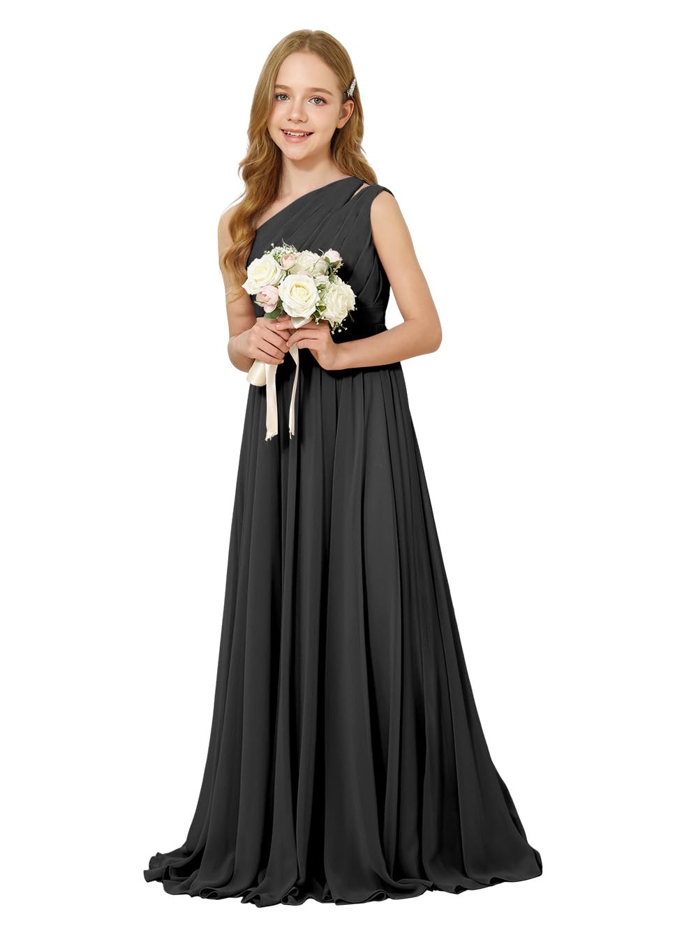 Girls One-Shoulder Chiffon Bridesmaid Maxi Dress