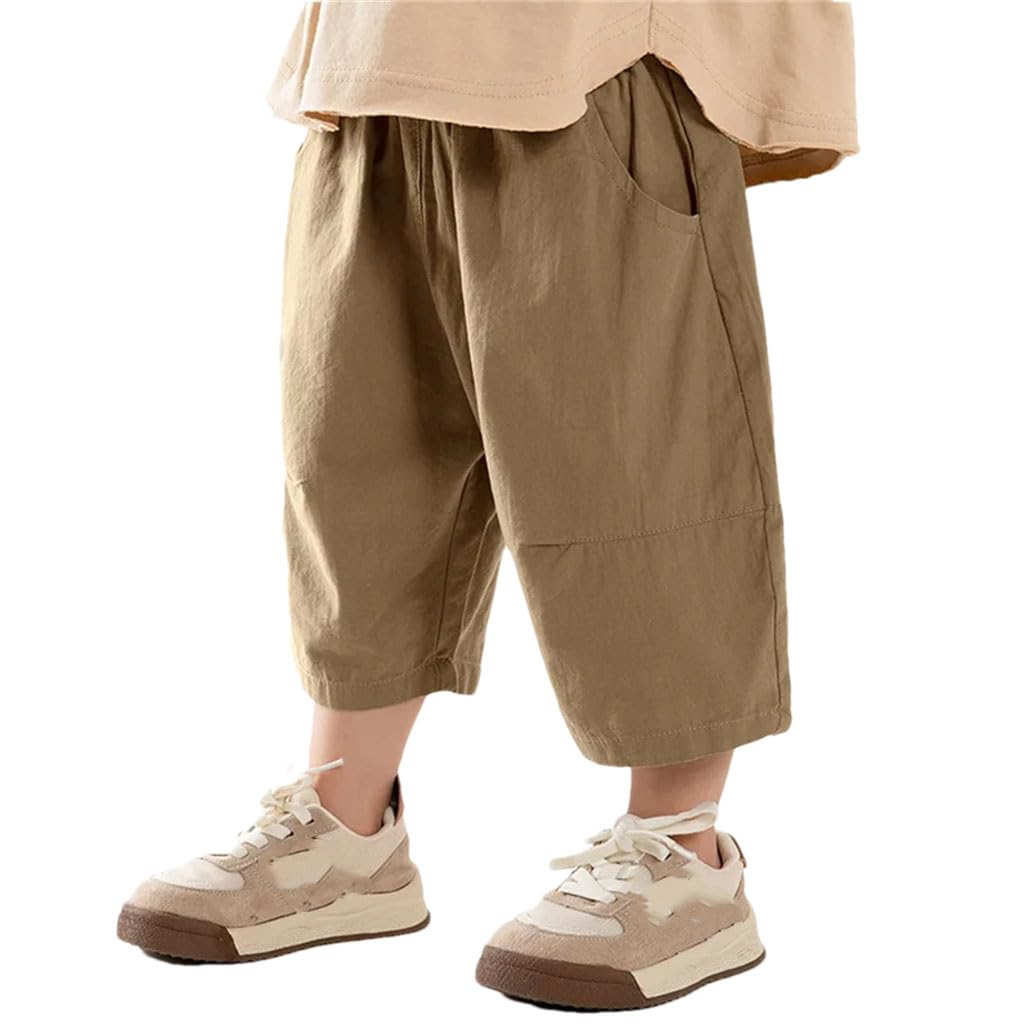 Dninmim Kids Cotton Loose Pant Children's Solid Thin Style Calf-Length Pant