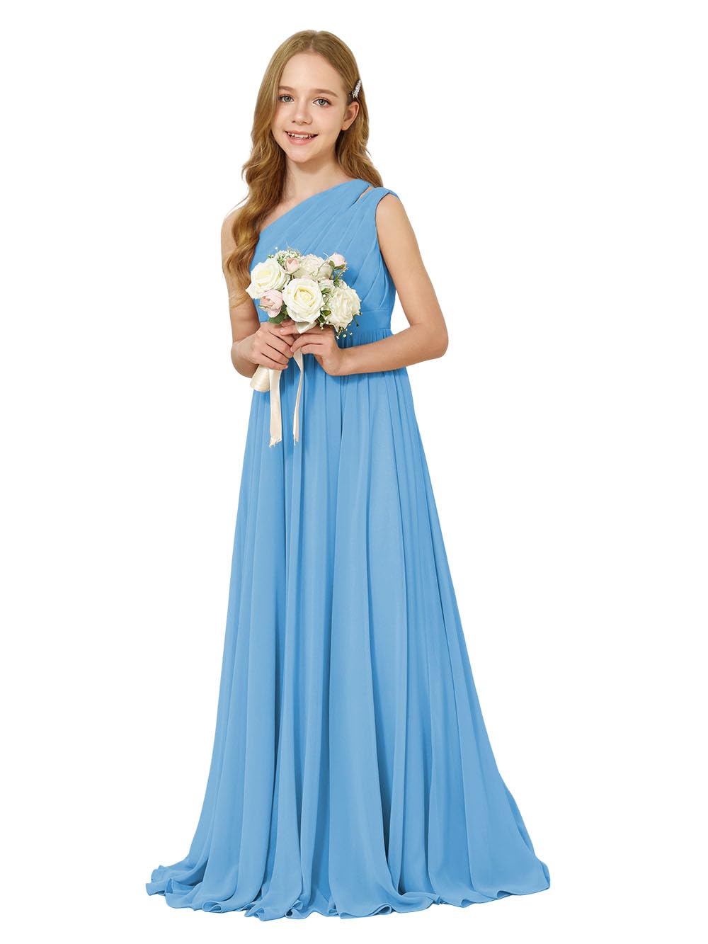 Girls One-Shoulder Chiffon Bridesmaid Maxi Dress