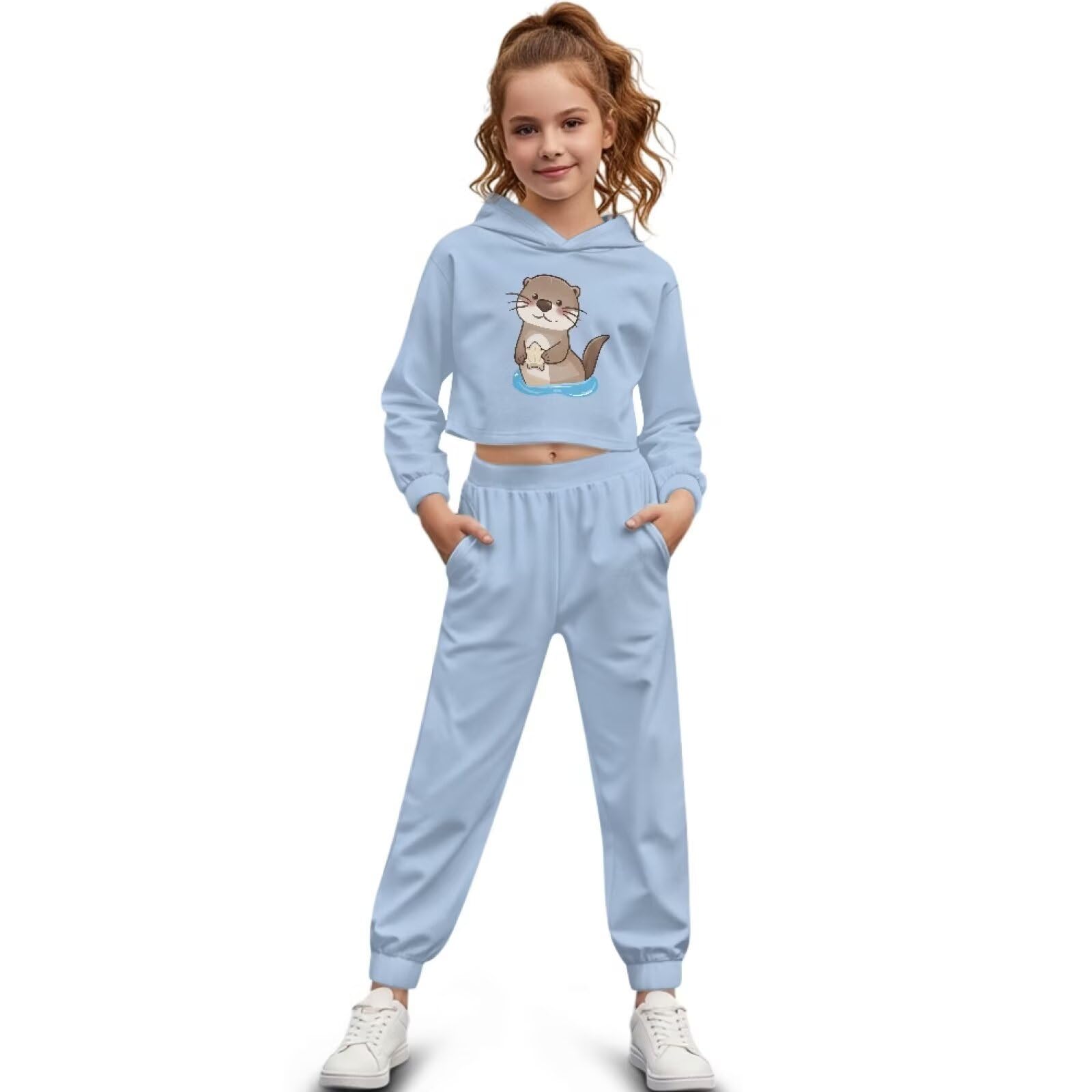 Girls Animal Hoodie & Tapered Pants Set