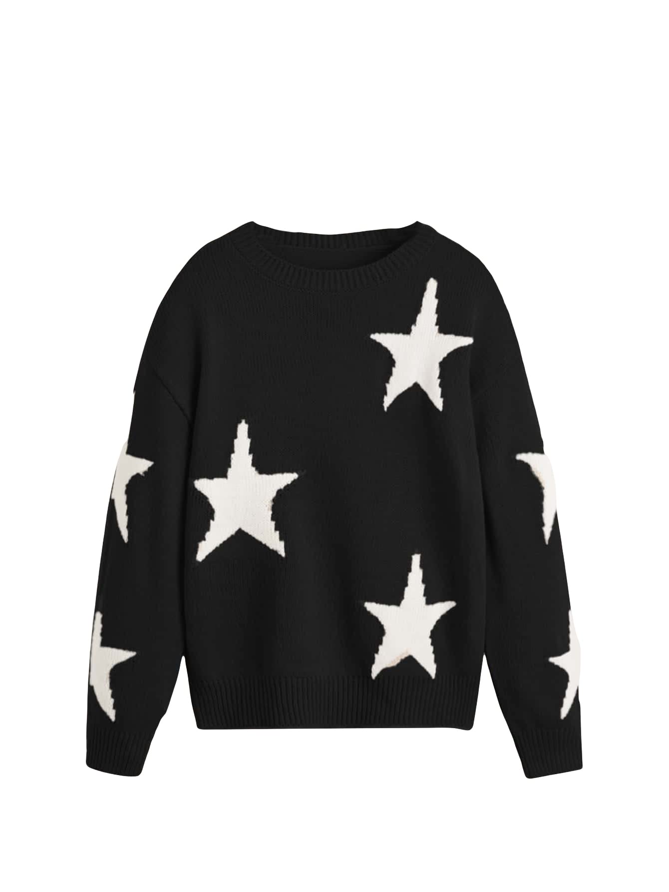 Girls Star Print Long Sleeve Knit Sweater