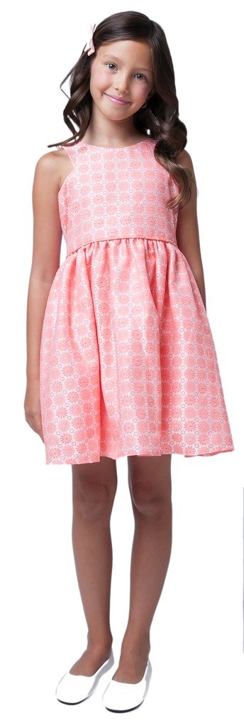 Little Girls' Adorable Sleeve Cutout Floral Jacquard Dress Coral Size 6