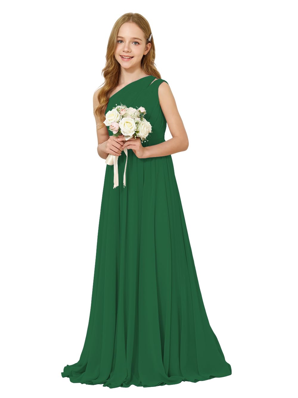 Girls One-Shoulder Chiffon Bridesmaid Maxi Dress