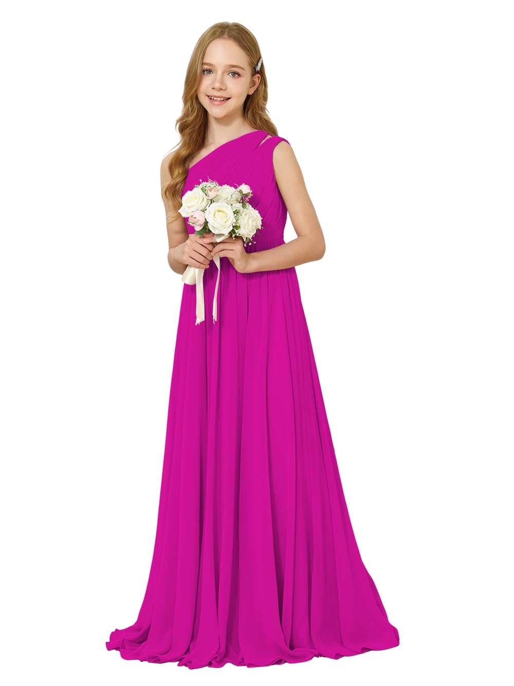 Girls One-Shoulder Chiffon Bridesmaid Maxi Dress