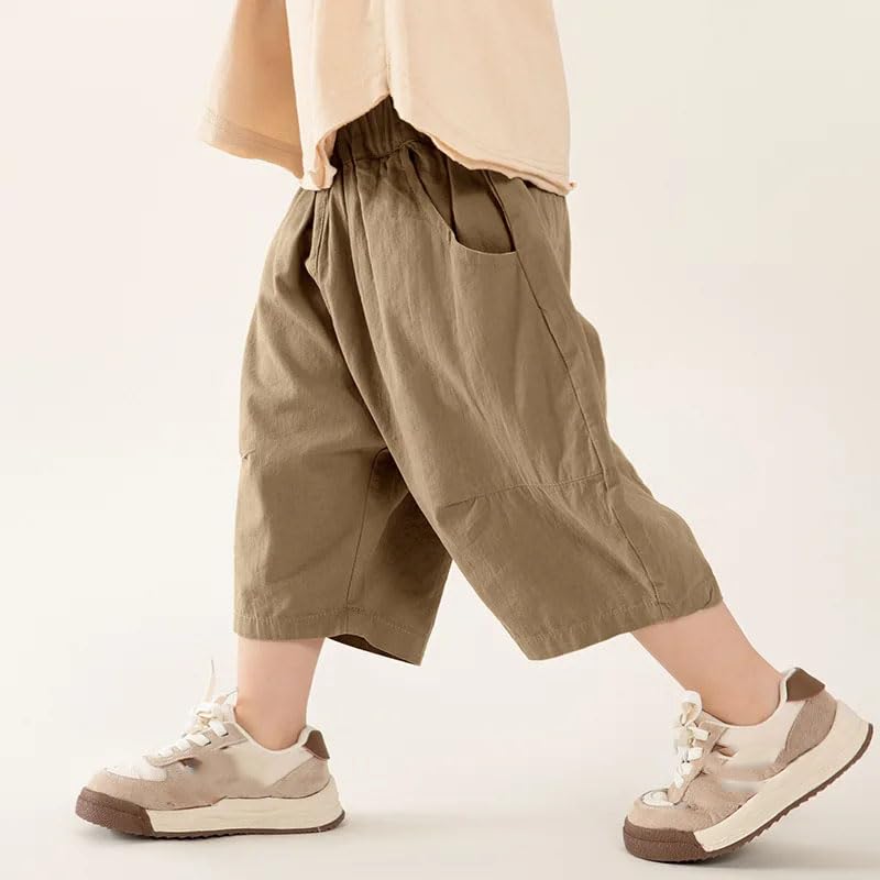 Dninmim Kids Cotton Loose Pant Children's Solid Thin Style Calf-Length Pant