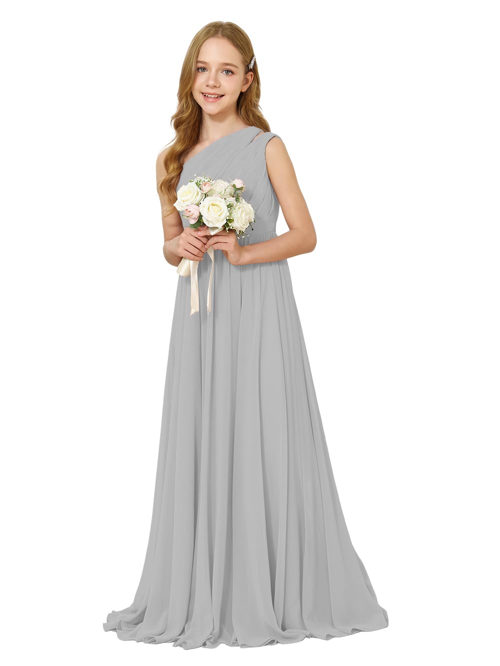 Girls One-Shoulder Chiffon Bridesmaid Maxi Dress
