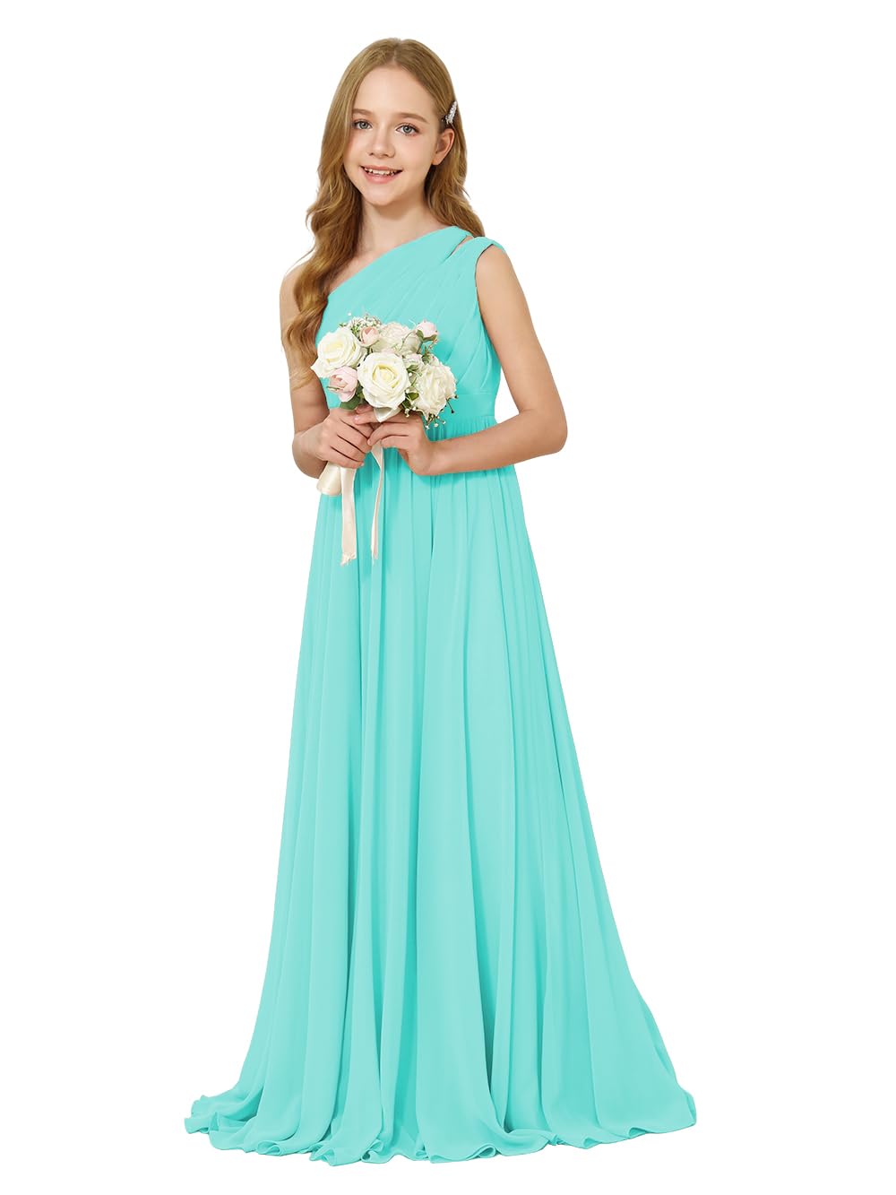 Girls One-Shoulder Chiffon Bridesmaid Maxi Dress
