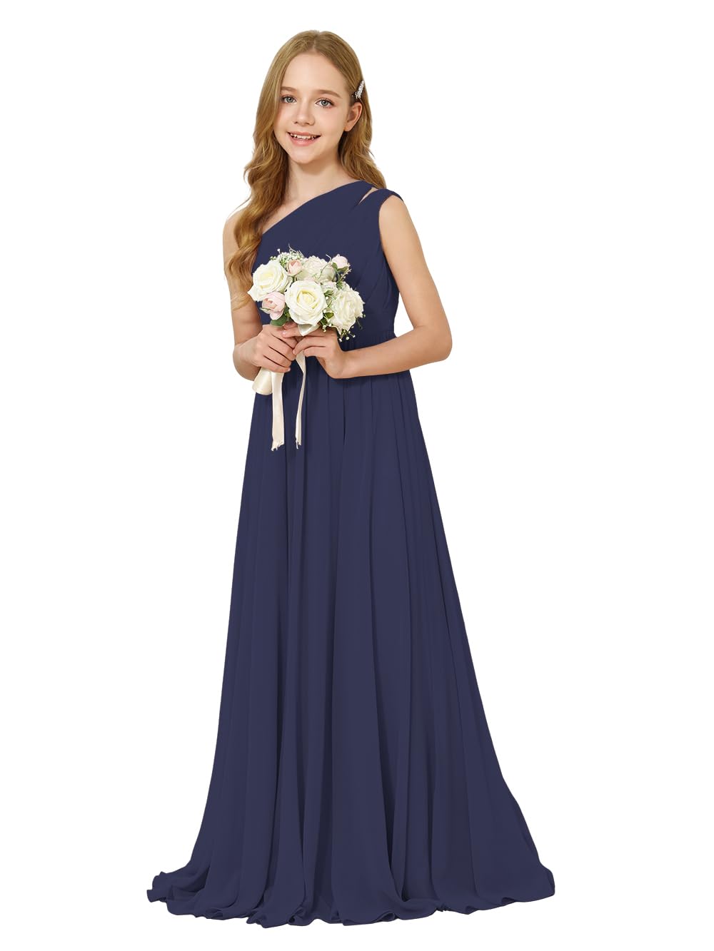 Girls One-Shoulder Chiffon Bridesmaid Maxi Dress