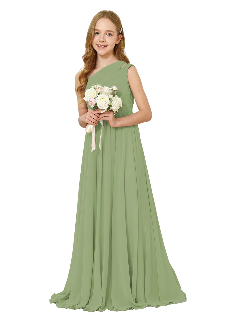 Girls One-Shoulder Chiffon Bridesmaid Maxi Dress
