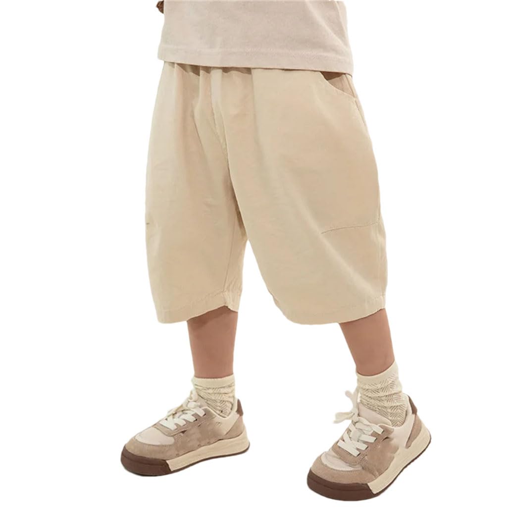 Dninmim Kids Cotton Loose Pant Children's Solid Thin Style Calf-Length Pant