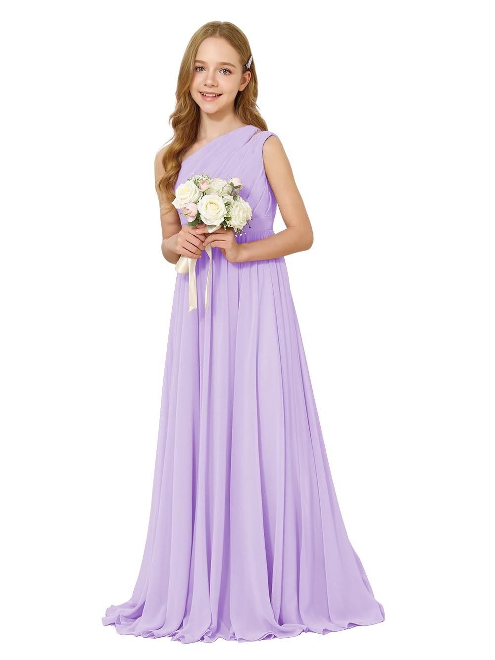 Girls One-Shoulder Chiffon Bridesmaid Maxi Dress