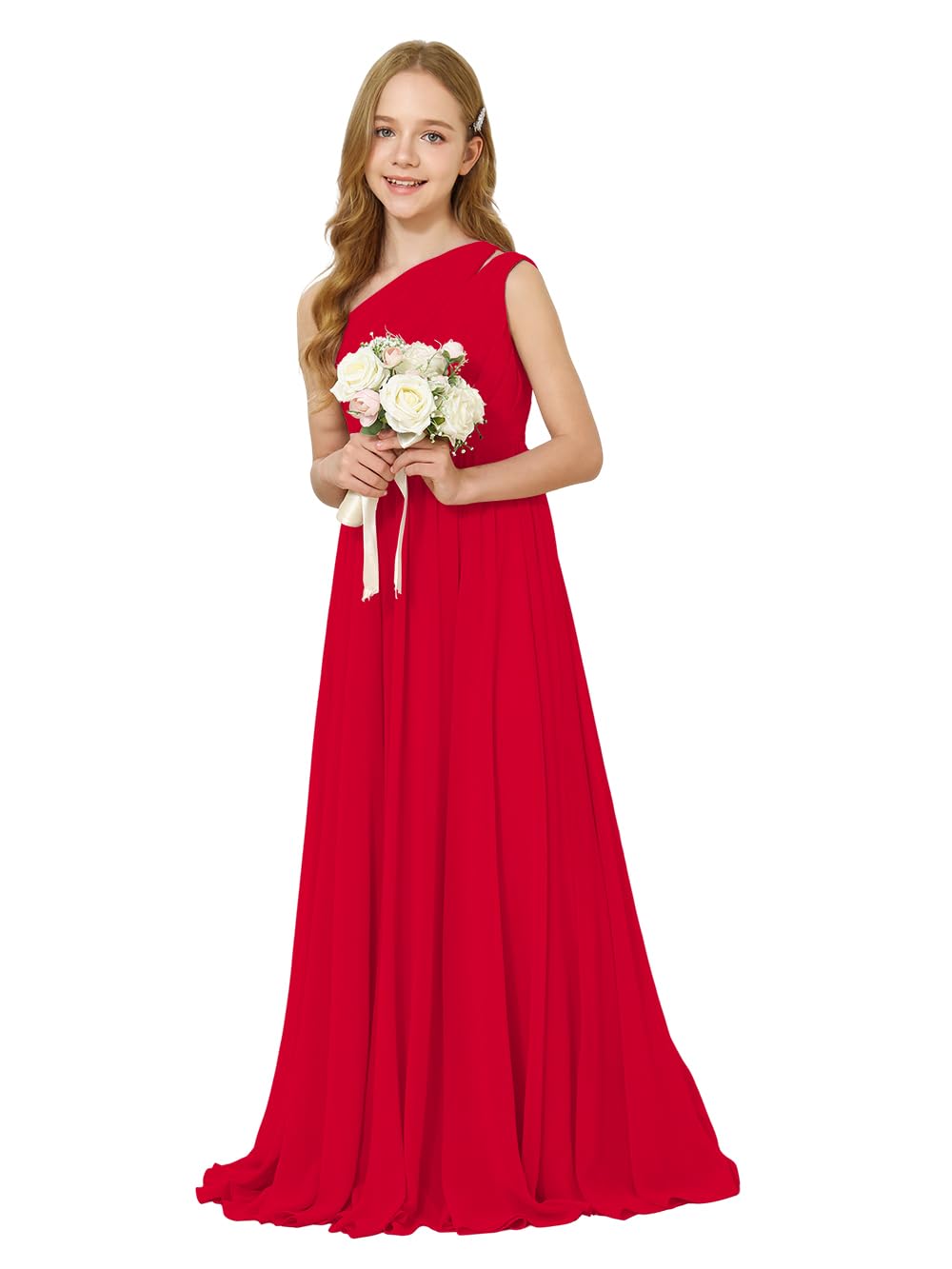 Girls One-Shoulder Chiffon Bridesmaid Maxi Dress
