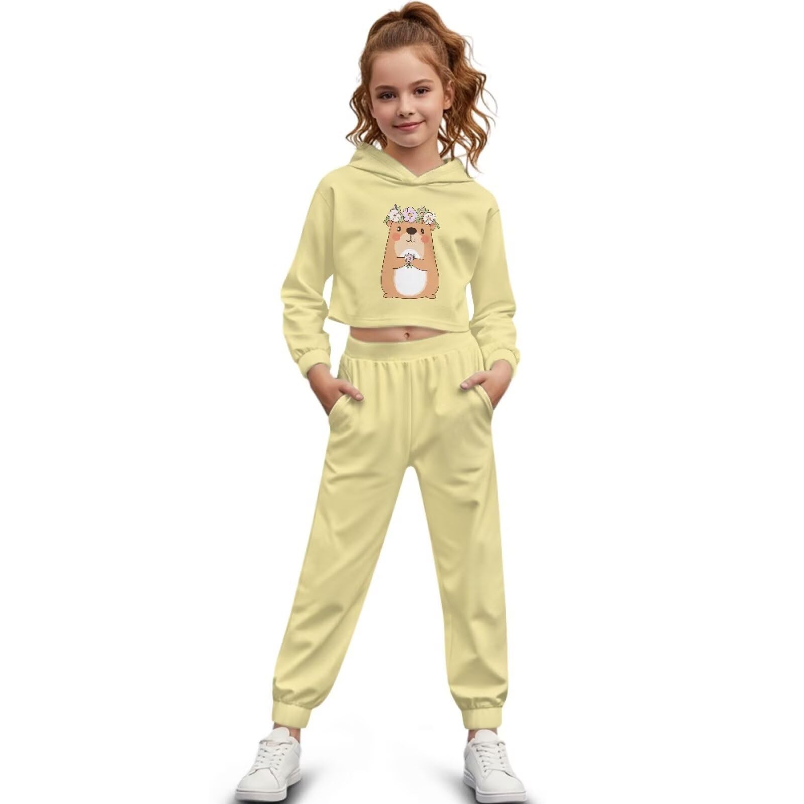 Girls Animal Hoodie & Tapered Pants Set