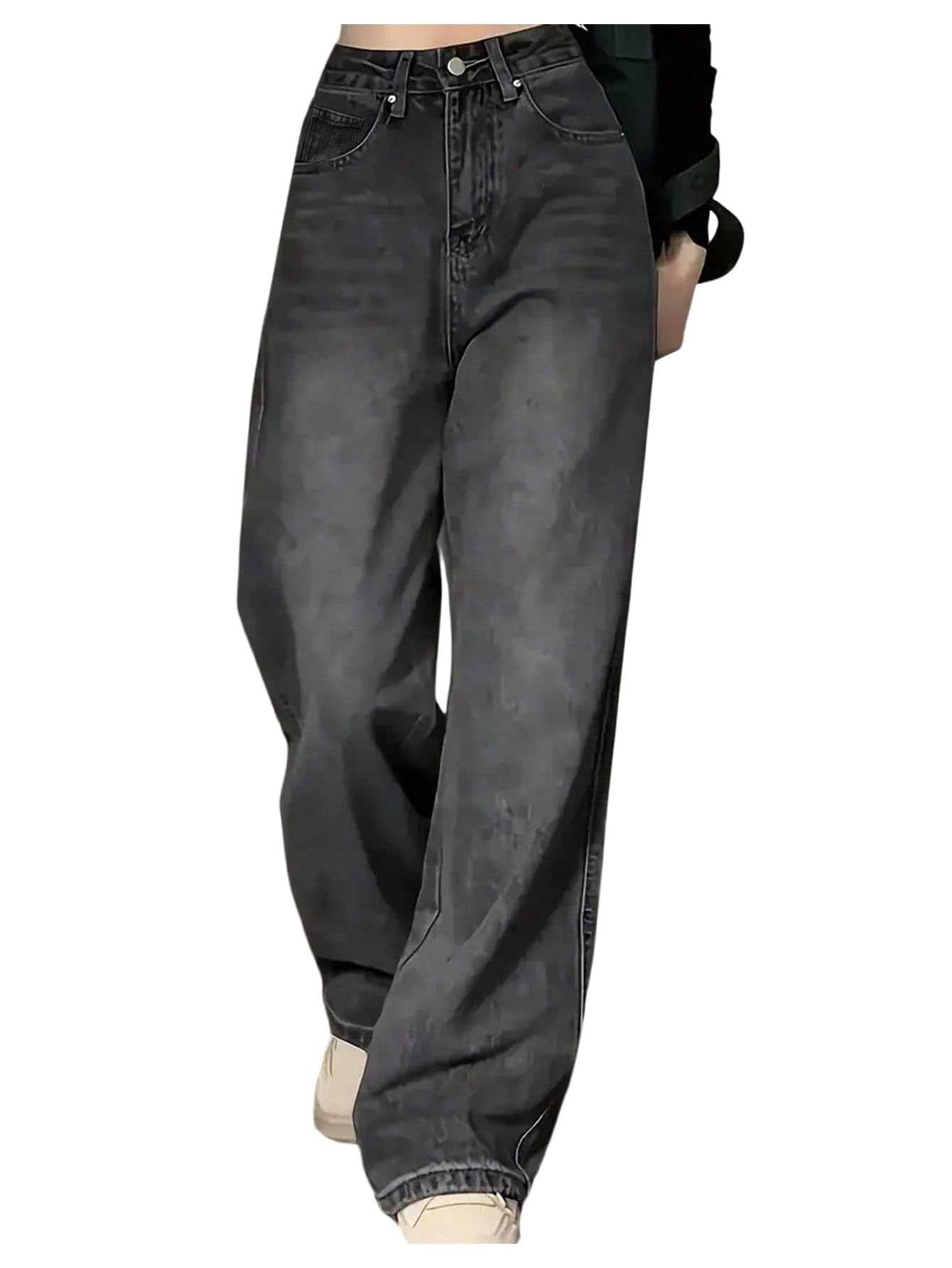 Girls High-Waisted Wide Leg Baggy Jeans with Pockets