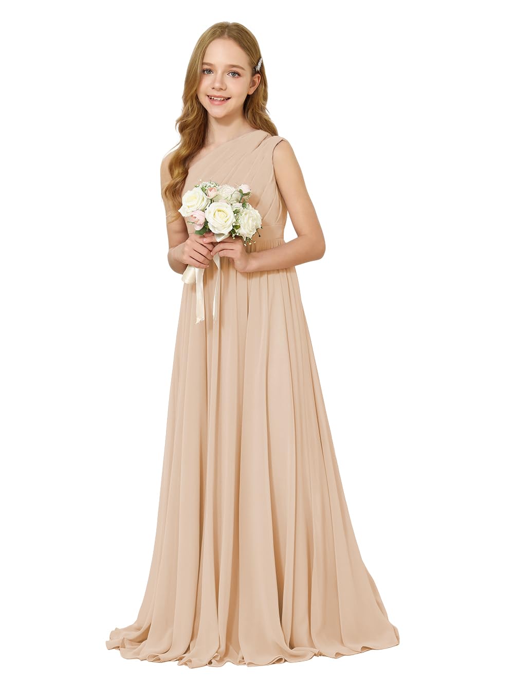 Girls One-Shoulder Chiffon Bridesmaid Maxi Dress