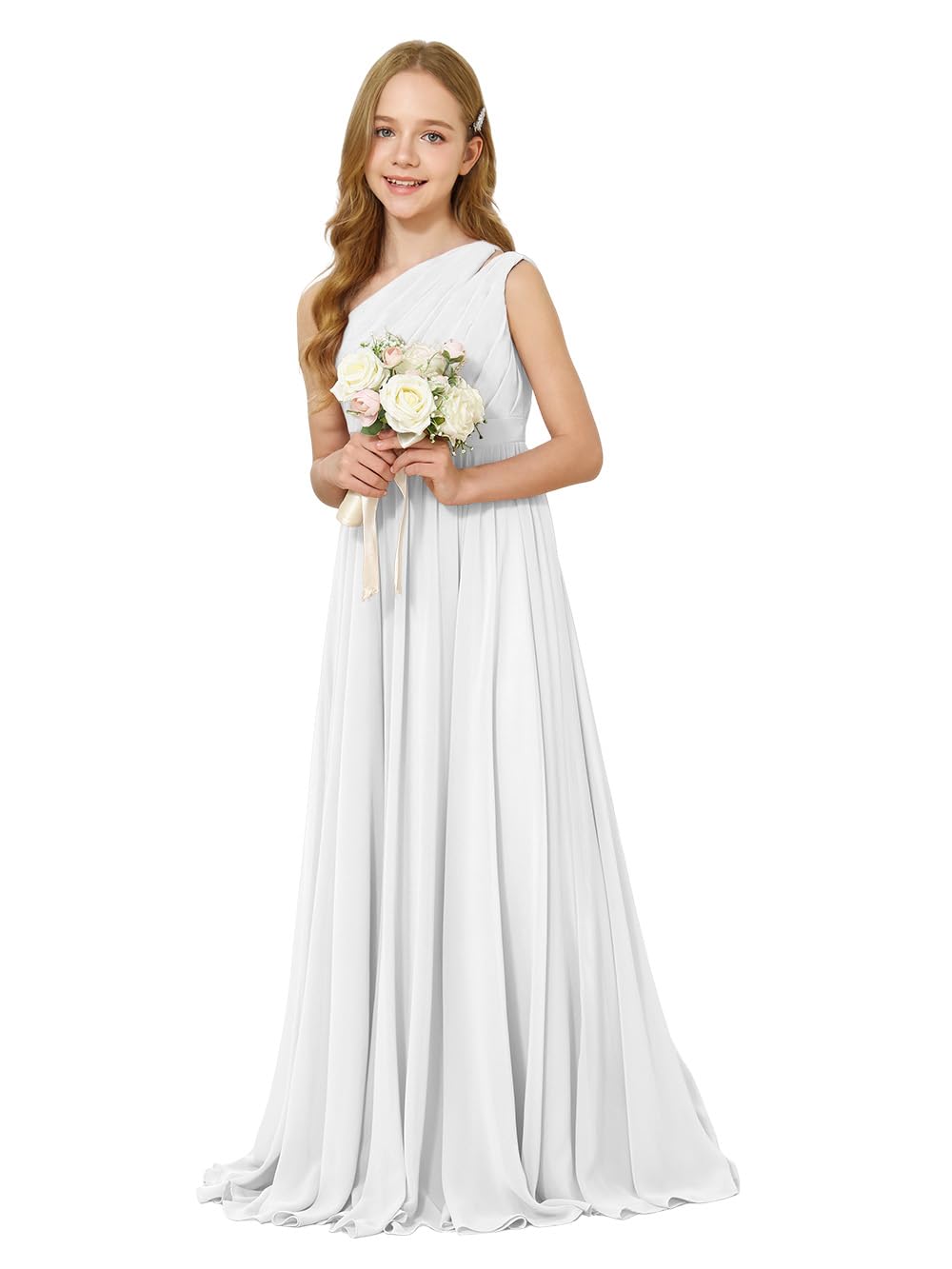 Girls One-Shoulder Chiffon Bridesmaid Maxi Dress