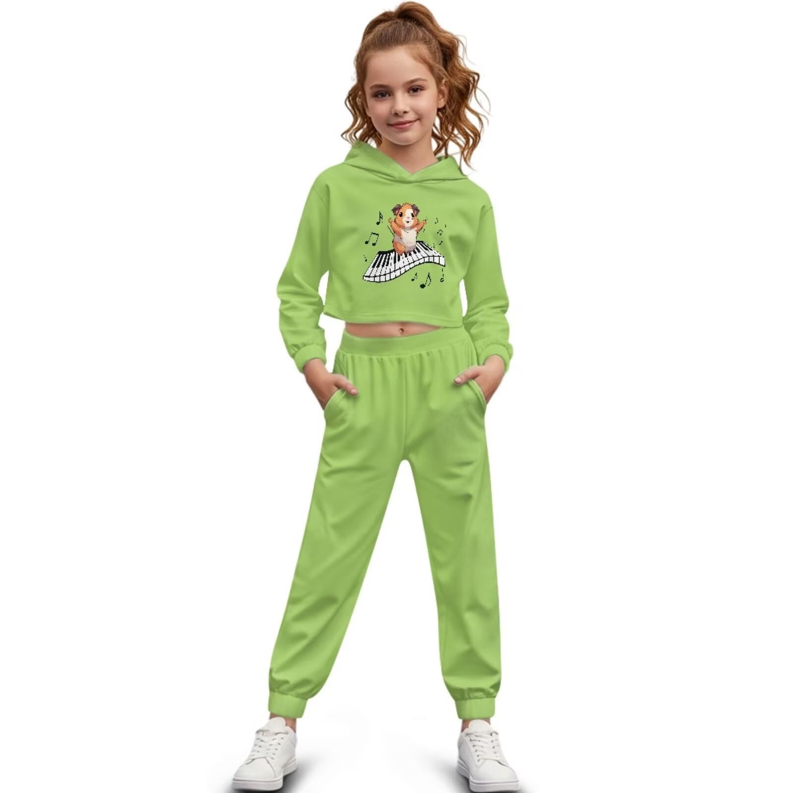 Girls Animal Hoodie & Tapered Pants Set