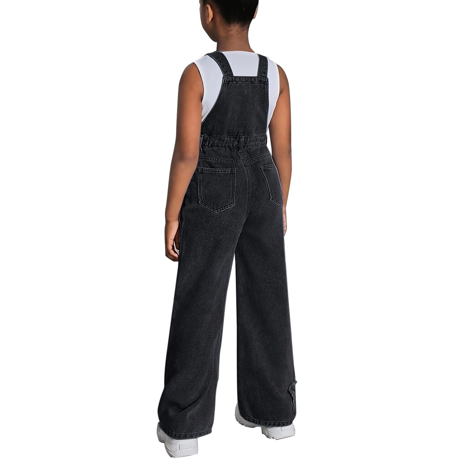 Girls Star Embroidered Wide-Leg Denim Overalls