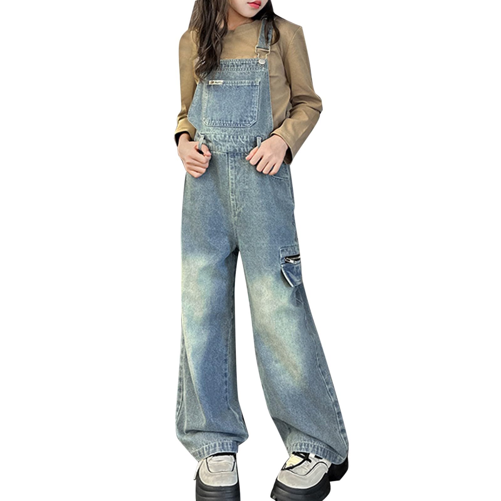 Girls Oversized Wide-Leg Denim Overalls
