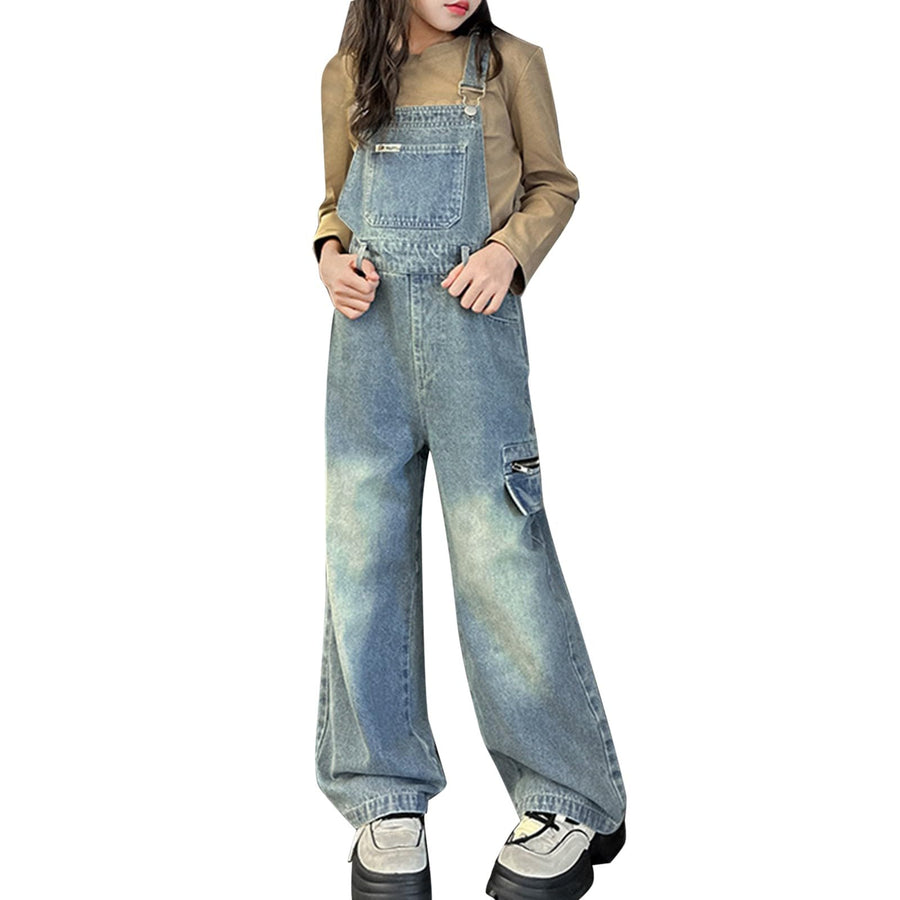 Girls Oversized Wide-Leg Denim Overalls