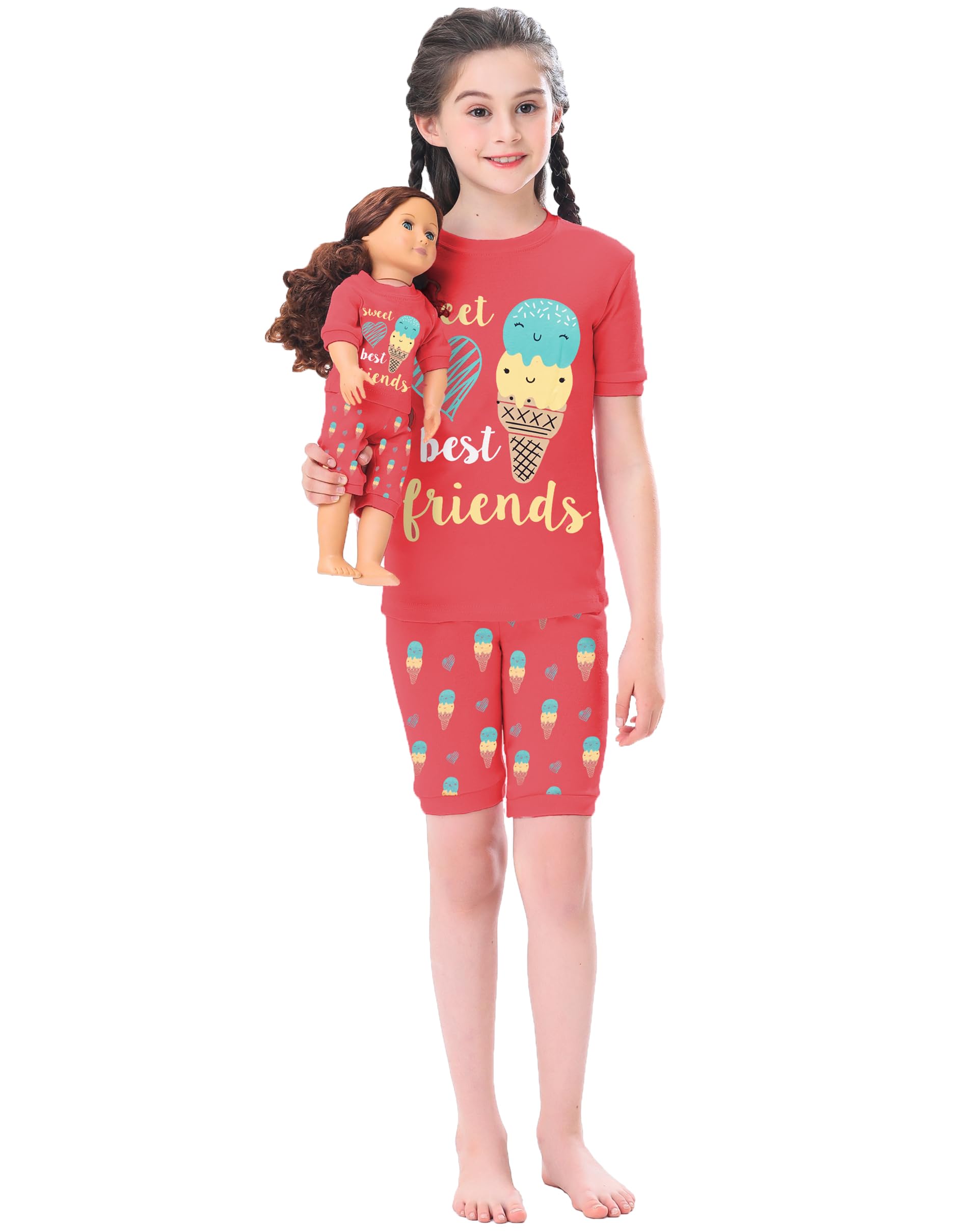 Girls Cotton Christmas Pajamas with Matching Doll Set