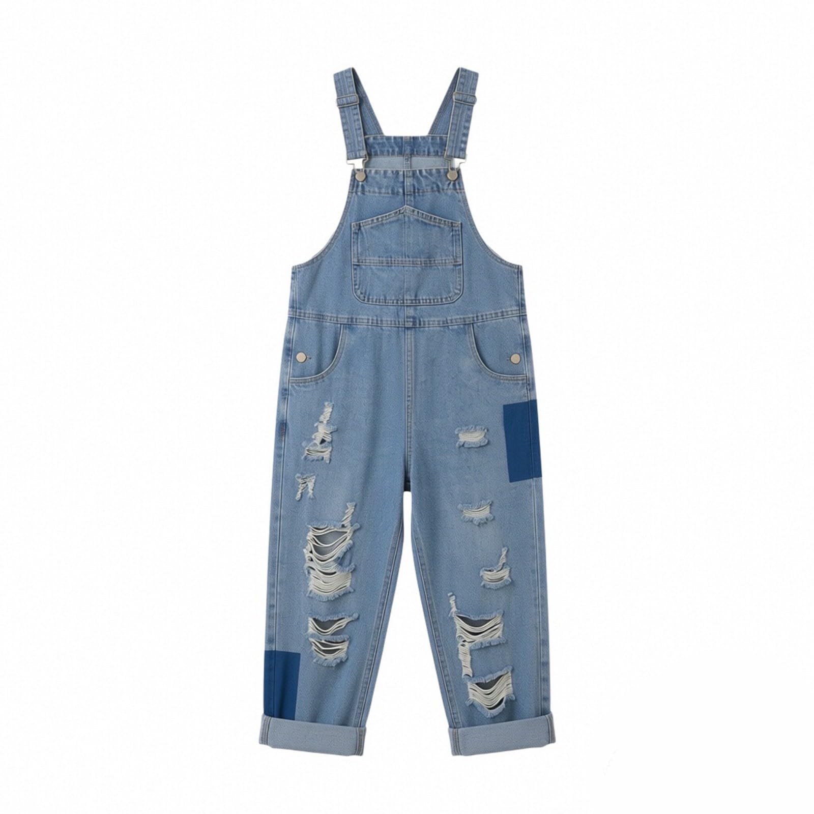 Girls Distressed Wide-Leg Denim Overalls