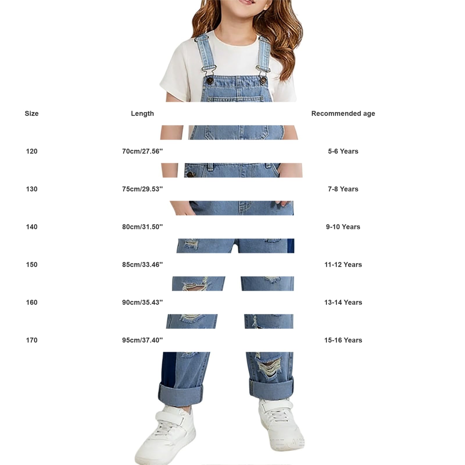 Girls Distressed Wide-Leg Denim Overalls