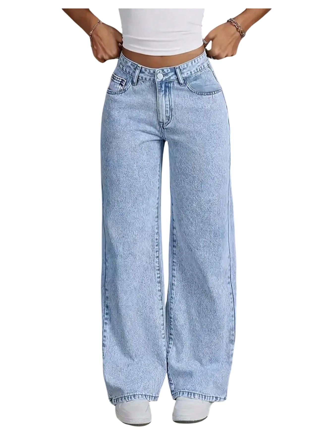 Girls High-Waisted Wide Leg Baggy Jeans with Pockets