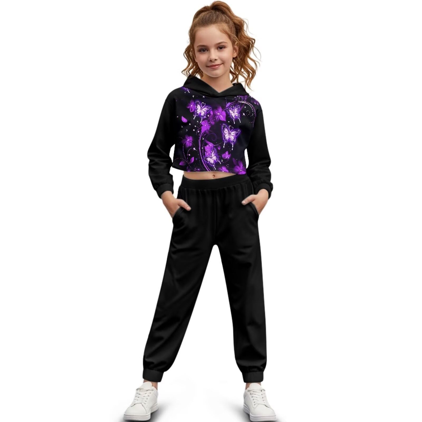 Girls Animal Hoodie & Tapered Pants Set