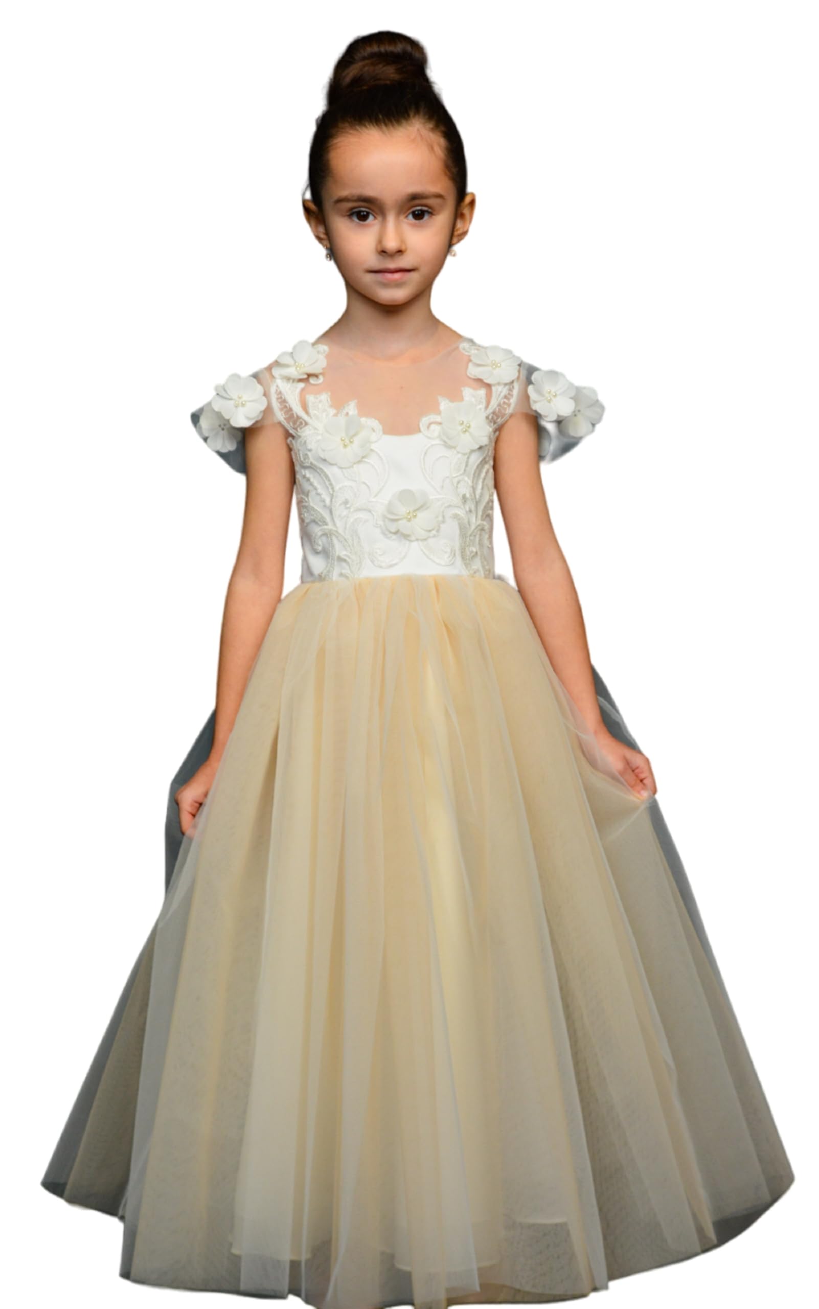Girls Lace Tulle Flower Girl Dress