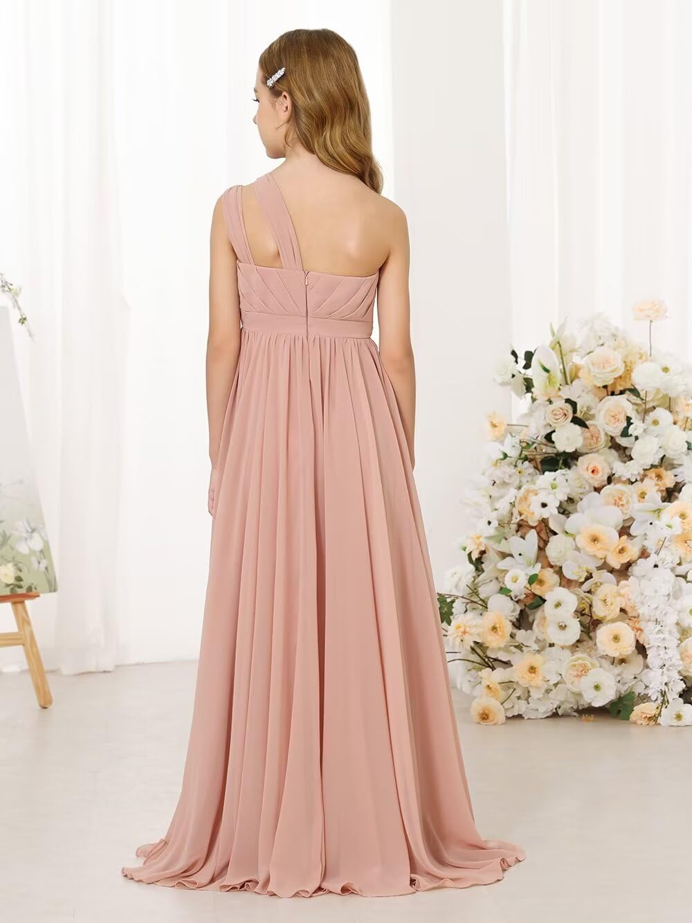 Girls One-Shoulder Chiffon Bridesmaid Maxi Dress