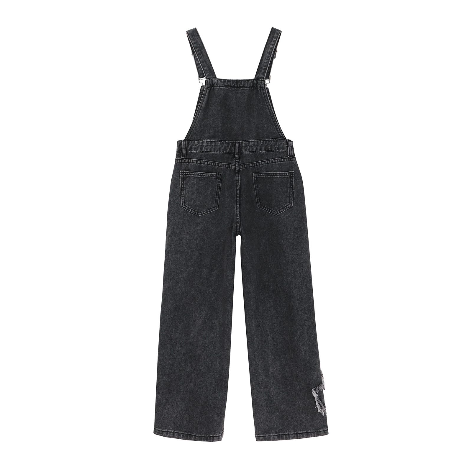 Girls Star Embroidered Wide-Leg Denim Overalls