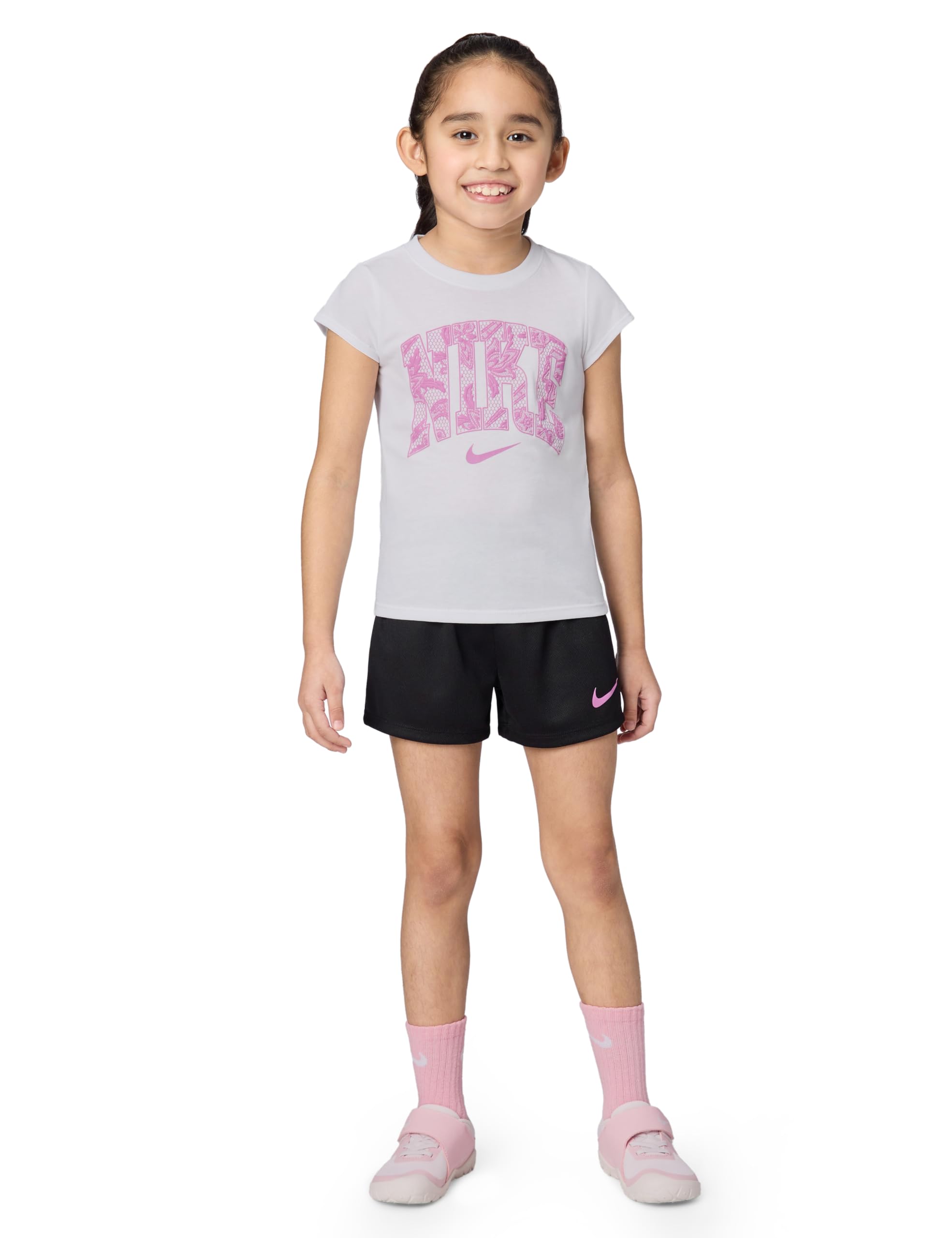 Nike Girls' Graphic T-Shirt and Mesh Shorts 2-Piece Outfit Set