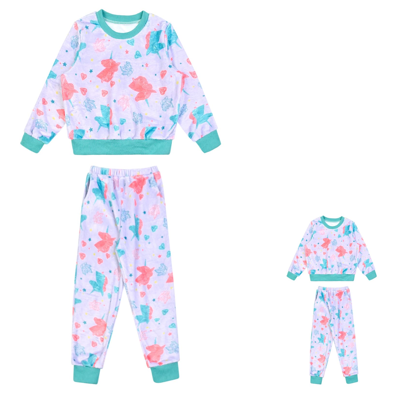 Girls Long Sleeve Fleece Pajama Set with Matching Doll PJs