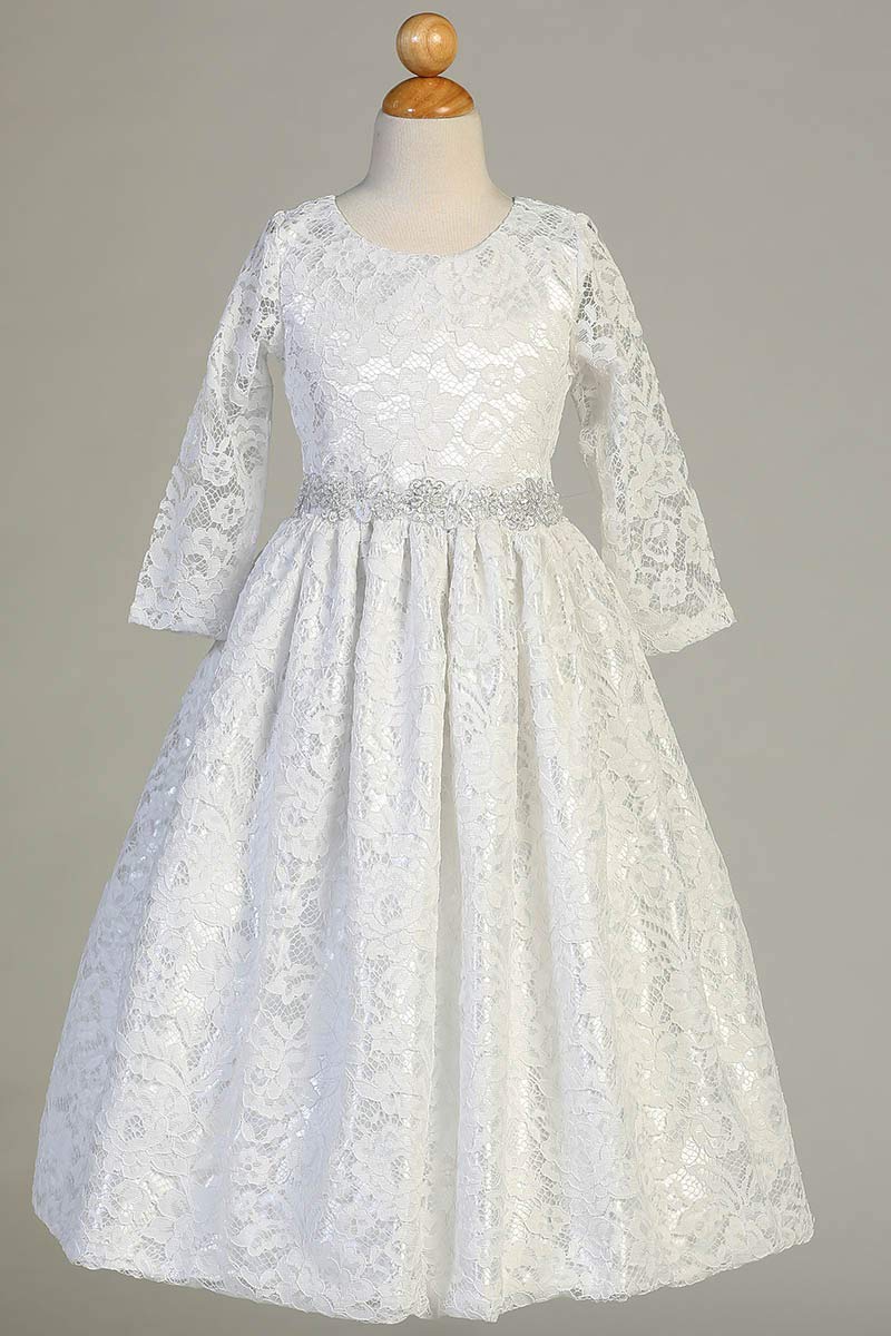 Girls White Lace First Communion Dress with Doll Dress