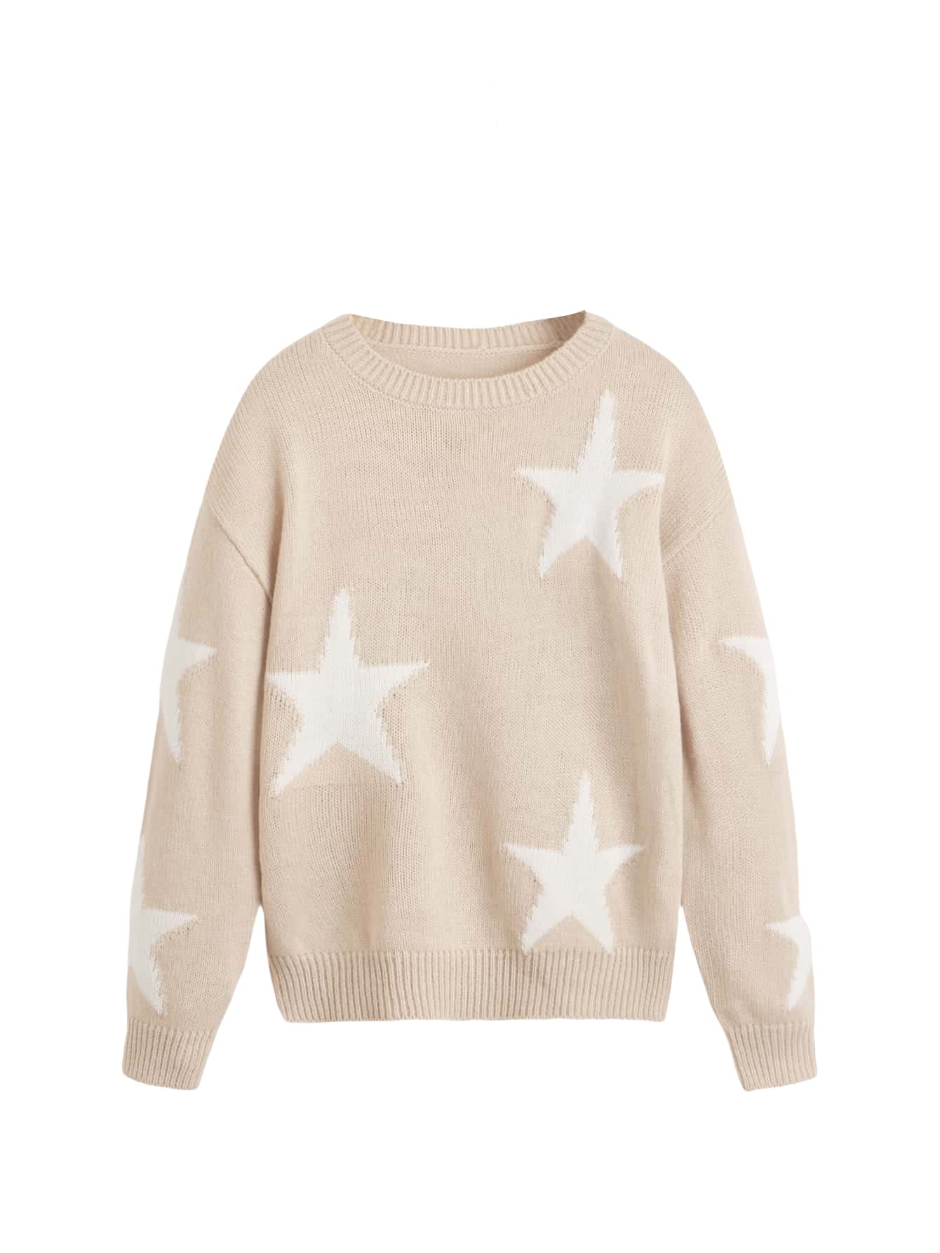 Girls Star Print Long Sleeve Knit Sweater