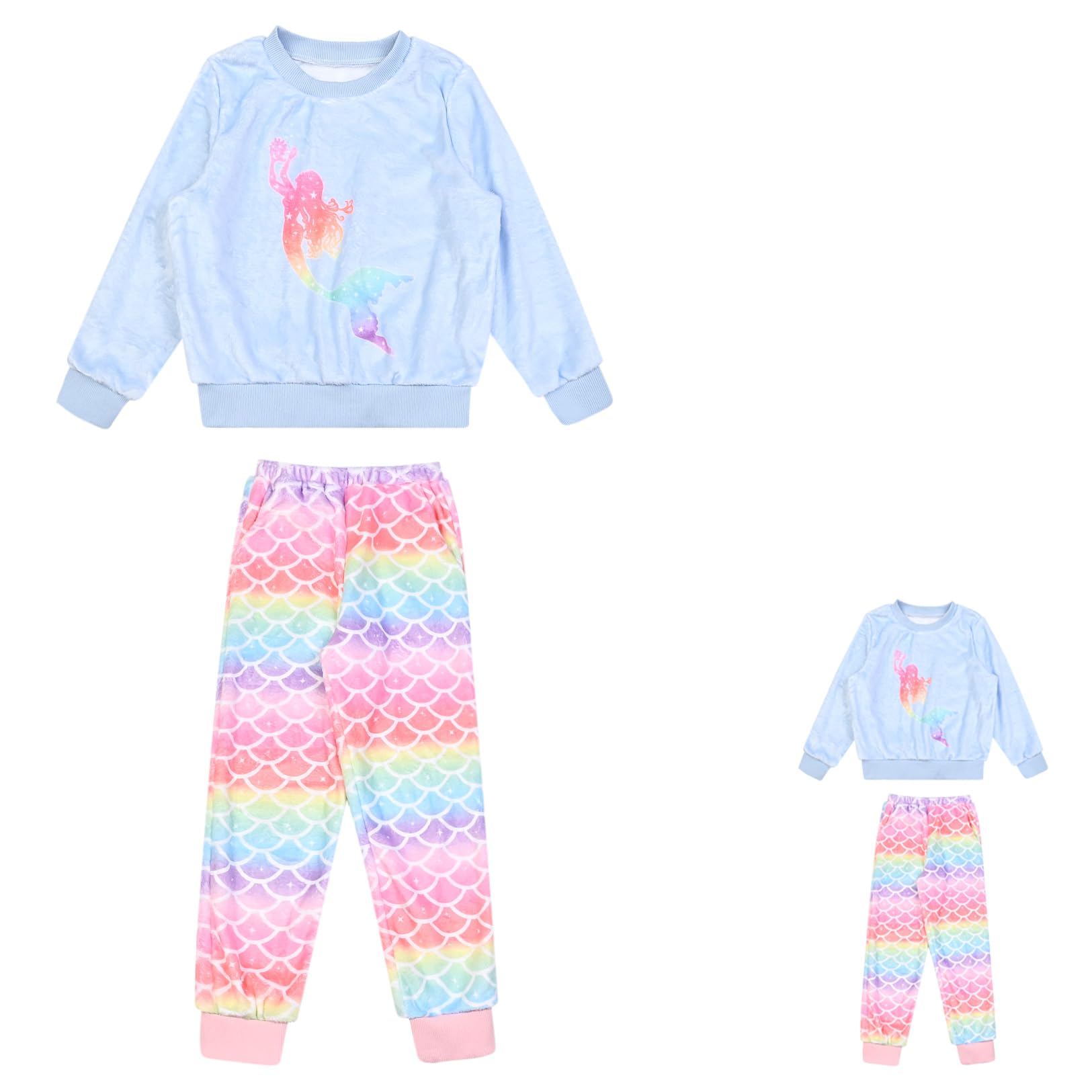 Girls Long Sleeve Fleece Pajama Set with Matching Doll PJs